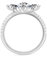 Effy Blue Sapphire (3/4 ct. t.w.) & Diamond (1/3 ct. t.w.) Flower Statement Ring in 14k White Gold