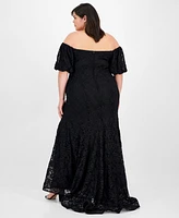 Emerald Sundae Plus Off-the-Shoulder Lace Gown, Created for Macy's