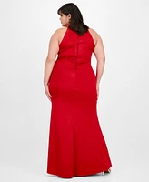 Emerald Sundae Plus Size Sateen Shirred Halter Gown, Created for Macy's