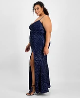 B Darlin Trendy Plus V-Neck Sleeveless Sequin Gown, Created for Macy's