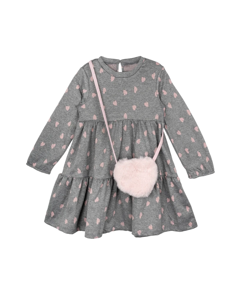 Rare Editions Little Girls Heart Knit Dress with Matching Fuzzy Bag, 2-Piece Set