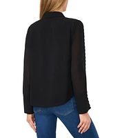 CeCe Women's Scalloped-Trim Collared Long-Sleeve Blouse