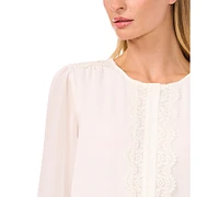 CeCe Women's Lace-Trim Button-Front Long-Sleeve Blouse