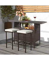Skonyon Patio Wicker Bar Stools Set of 2 with Seat Cushions and Footrest