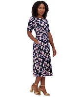 Jessica Howard Women's Printed Ruched-Sleeve Midi Dress