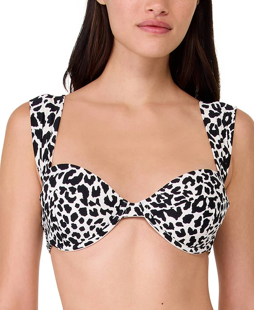 Kate Spade New York Women's Animal-Print Shirred Bikini Top