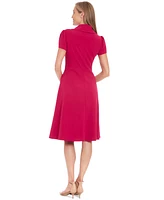 London Times Women's Asymmetric-Collar Button-Detail Dress