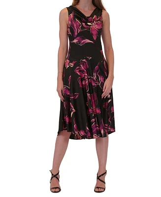 Robbie Bee Petite Floral Cowlneck Sleeveless Midi Dress