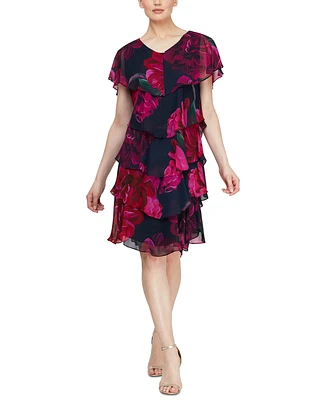 Sl Fashions Women's Floral-Print Tiered Dress