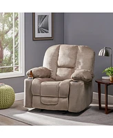 Luxurious Manual Recliner Chair In Coffee, Skin-Friendly Fabric, Dual Cup Holders
