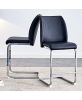 Streamdale Furniture A set of two black chairs, including Pu pads + silver metal legs. Small size, suitable for some people, suitable for dining room,