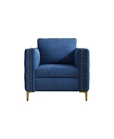 Streamdale Furniture Accent Chair for Living Room Upholstered Arm Chair with Metal Legs Navy Blue Velvet