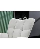 Mid Century Modern Velvet Tufted Upholstered Rocking Chair Padded Seat for Living Room Bedroom, White