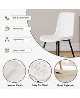 White artificial leather backrest cushion dining chair, black metal legs, curved widened cushion design for more comfort, suitable for restaurants, ki
