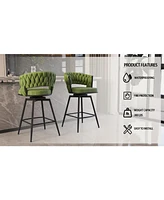 Streamdale Furniture Bar Chair Linen Woven Bar Stool Set of 2,Black legs Barstools No Adjustable Kitchen Island Chairs,360 Swivel Bar Stools Upholster