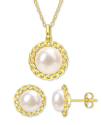 2-Pc. Set Cultured Freshwater Pearl (8-9-1/2mm) Pendant Necklace & Stud Earrings in 18k Gold-Plated Sterling Silver