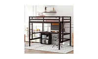 Slickblue Wooden Loft Bed with Desk, Writing Board, and 2 Drawer Cabinet for Space-Saving Kids' Room Solutions