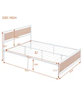 Slickblue Full Size Platform Bed, Metal and Wood Bed Frame with Headboard and Footboard , White