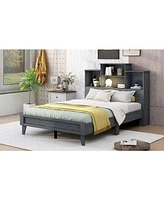 Slickblue Full Size Storage Platform Bed Frame with 4 Open Storage Shelves and Usb Charging Design,Gray