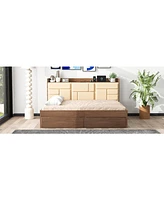 Slickblue Wood Daybed with Upholstered Storage Shelves, Usb Ports, and 2 Drawers for Stylish Functionality