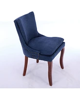 Modern Dining Chairs Set of 2,Double-layer Cushioned Chenille fabric Upholstered Accent Side Leisure Chairs with Mid Back and Curved Solid Wood Legs f