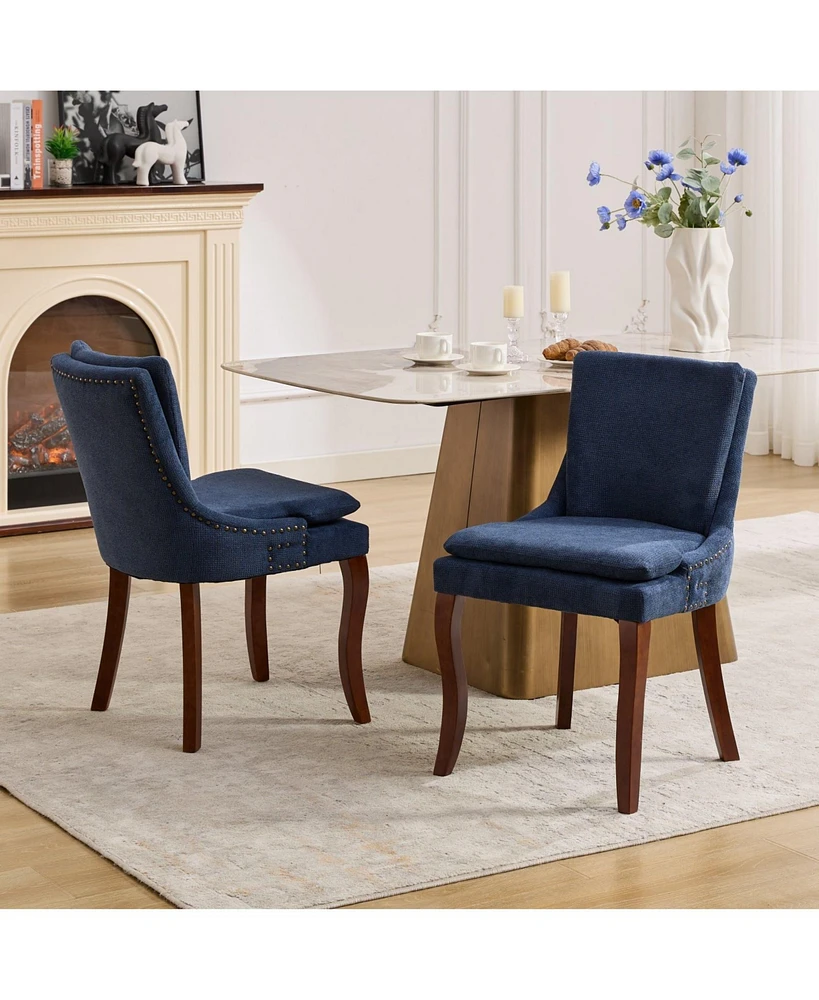 Streamdale Furniture Modern Dining Chairs Set of 2,Double-layer Cushioned Chenille fabric Upholstered Accent Side Leisure Chairs with Mid Back and Cur