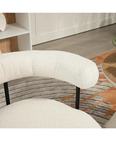 Streamdale Furniture Boucle Dining Chairs Set of 2, Mid-Century Modern Curved Backrest Chair, Round Upholstered Kitchen Chairs (Beige Boucle)