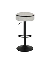 Round Storage Bar Stool Set of 2, Off White Linen Height Adjustable Barstool, 360Counter Height Swivel Stool, Armless Bar Chair with Metal Frame for K