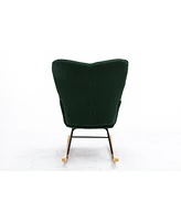 Streamdale Furniture Mid Century Modern Teddy Fabric Tufted Upholstered Rocking Chair Padded Seat For Living Room Bedroom, Dark Green