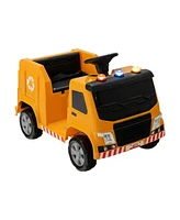 Hongge 12V Kids Ride-on Garbage Truck with Warning Lights and 6 Recycling Accessories-Yellow