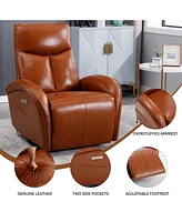 Streamdale Furniture Yellow Brown Genuine Leather Swivel and Rocker Power Recliner Chair with Lumbar Support, Max Swivel Degree 270, Heavy Duty Motion