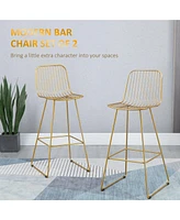 Streamdale Furniture Modern Bar Stools, Metal Wire Bar Height Barstools, 30" Seat Height Bar Chairs for Kitchen with Back and Footrest, Set of 2, Gold