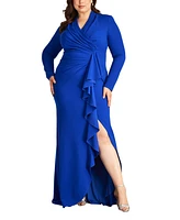 Tadashi Shoji Plus Markum Long-Sleeve Flounce Gown