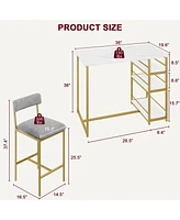 gaomon Dining Table Set for 2, Bar Table and Chairs for 2, Kitchen Table Set with 2 Upholstered Chairs,3 Large Storage Shelves,White