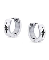 Bling Jewelry Light Bolt Hoop Earrings Laser Etched Silver Tone Stainless Steel