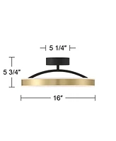 Possini Euro Design Eliza 16" Modern Semi Flush-Mount Ceiling Light Fixture Kitchen Foyer Hallway Ring Round Led Dimmable Matte Black Antique Brass Fi