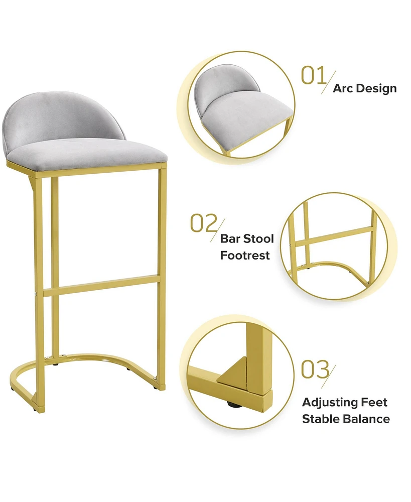Streamdale Furniture 4 Pieces Bar Stools, 30" Counter Height Bar Stools Modern Luxury Bar Stools with Footrest, Upholstered Velvet Counter Stool Chair