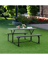 Sugift Outdoor Picnic Table Bench Set with Metal Base
