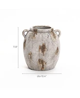 LuxenHome Mottled Brown and White Terracotta -Inch Tall Indoor and Outdoor Jug Vase with Handles