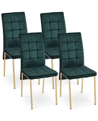 Streamdale Furniture Green Velvet High Back Nordic Dining Chair Modern Fabric Chair with Golden Color Legs, Set Of 4