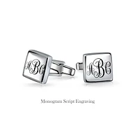 Bling Jewelry Initial Geometric Solid Flat Square .925 Sterling Silver Shirt Cufflinks Cuff Links Executive Gift Hinge Bullet Back