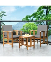 Sugift 3PC Solid Wood Outdoor Patio Sofa Furniture Set-Gray