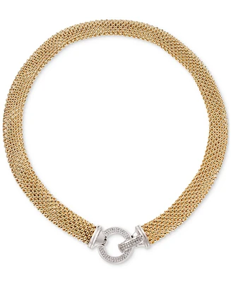 Diamond Pave Circle Clasp Mesh Link 18" Collar Necklace (5/8 ct. t.w.) 14k Gold-Plated Sterling Silver or & Rose St