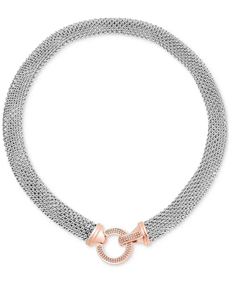 Diamond Pave Circle Clasp Mesh Link 18" Collar Necklace (5/8 ct. t.w.) in 14k Gold-Plated Sterling Silver or Sterling Silver & 14k Rose Gold-Plated St