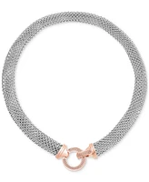 Diamond Pave Circle Clasp Mesh Link 18" Collar Necklace (5/8 ct. t.w.) in 14k Gold-Plated Sterling Silver or Sterling Silver & 14k Rose Gold-Plated St