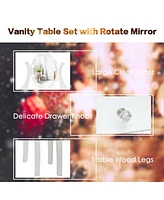 Sugift 10 Dimmable Lights Vanity Table Set with Lighted Mirror and Cushioned Stool-White