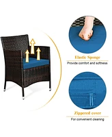 Sugift 4 Pieces Comfortable Outdoor Rattan Sofa Set with Glass Coffee Table-Peacock Blue