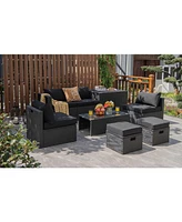 Sugift 8 Pieces Patio Rattan Storage Table Furniture Set-Black