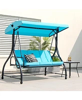 Sugift 3 Seat Outdoor Porch Swing with Adjustable Canopy-Blue