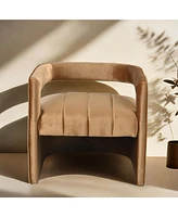 Modern Velvet Accent Chair with Ribbed Detail, Luxury Curved Fully Upholstered Accent Chair, Brown (No Assembly Needed)